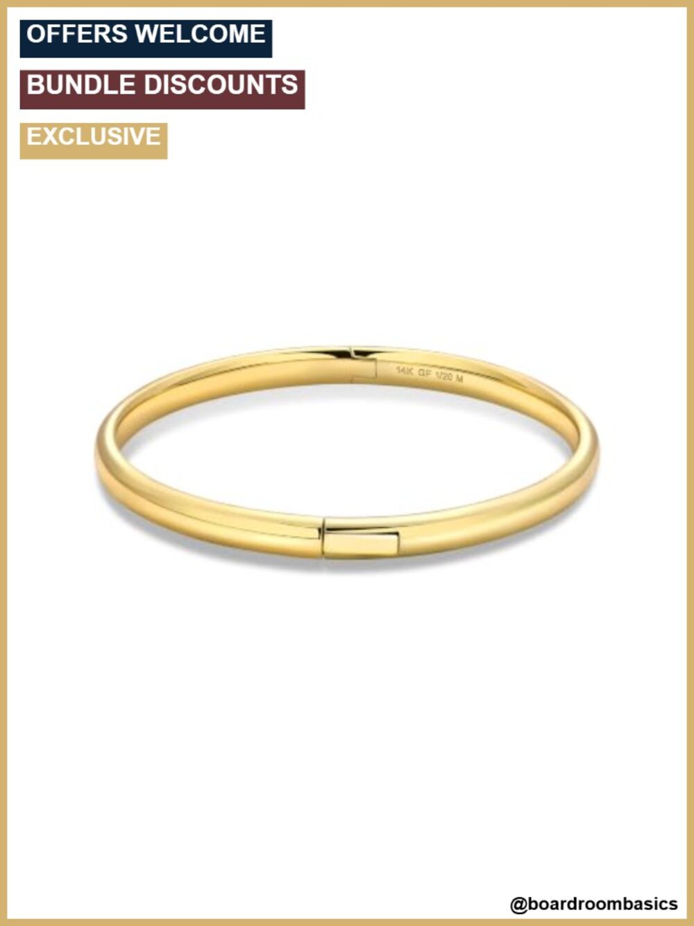 14k Gold Filled Oval Bangle Bracelet 7 Inch Secure Snap Clasp